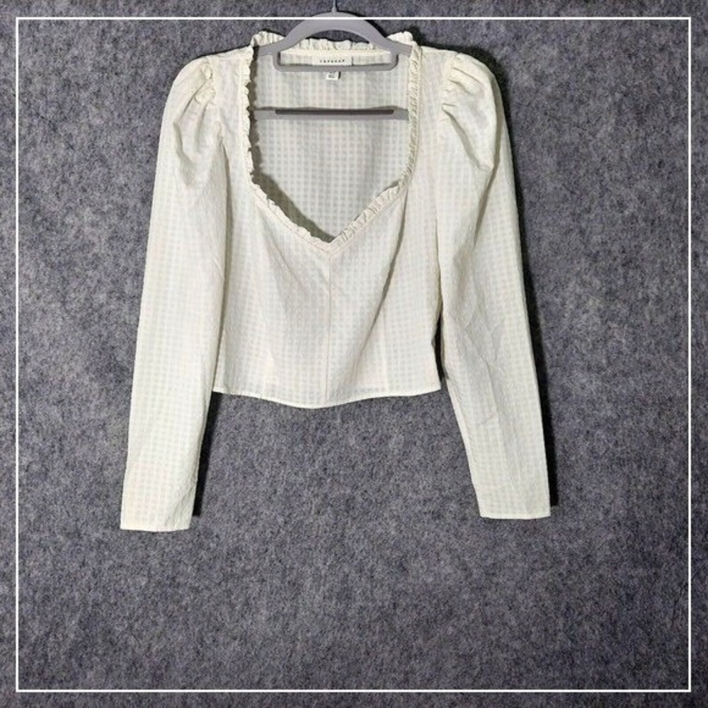 Topshop Top 4 White Seersucker Milkmaid Crop Puff Sleeve Cottagecore Coquette